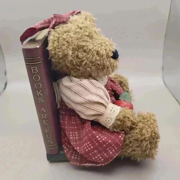 Vintage Set of Plush Teddy Bear Wooden Bookends Books are Fun/Teddies Stories - Picture 9 of 9